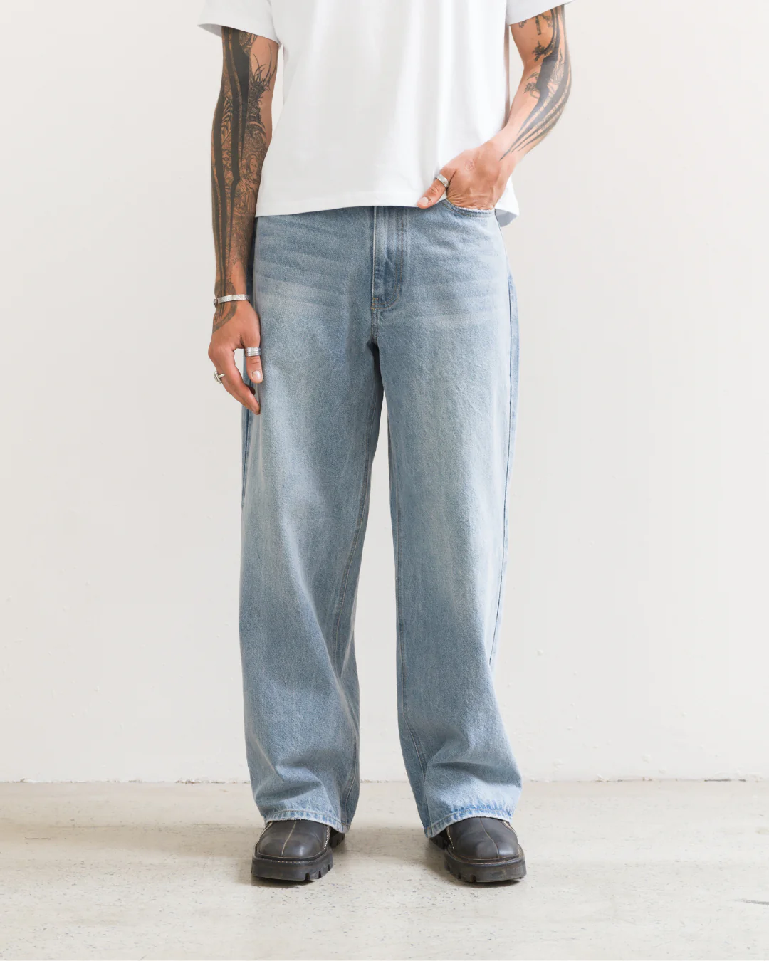 Wide Leg Jeans (Washed Blue) - Image 5