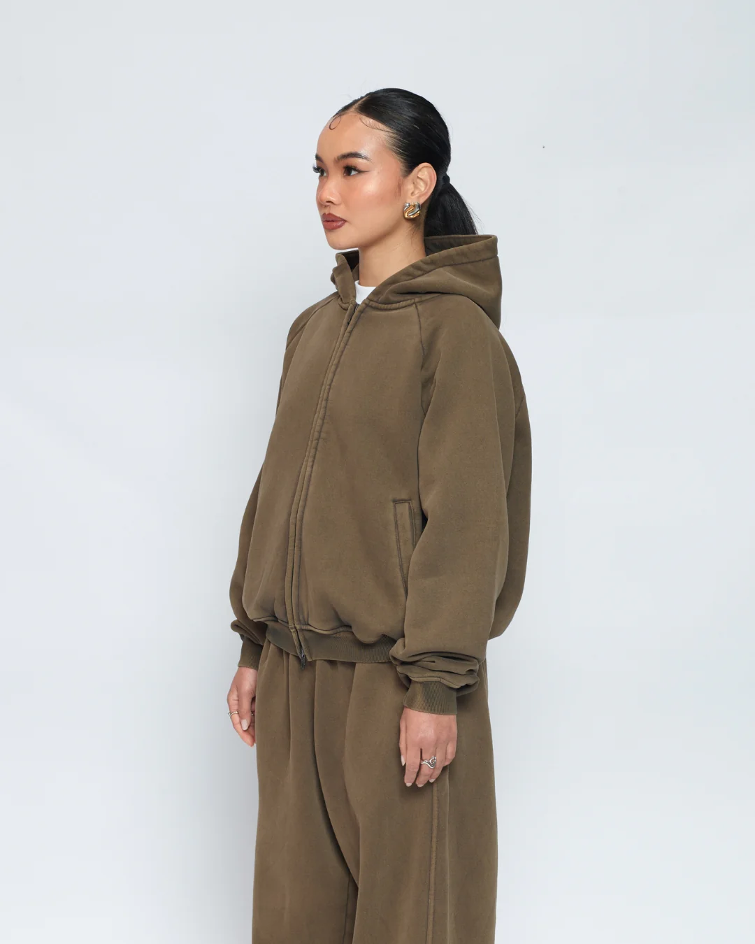 Zip Up Hoodie (Washed Olive) - Image 7